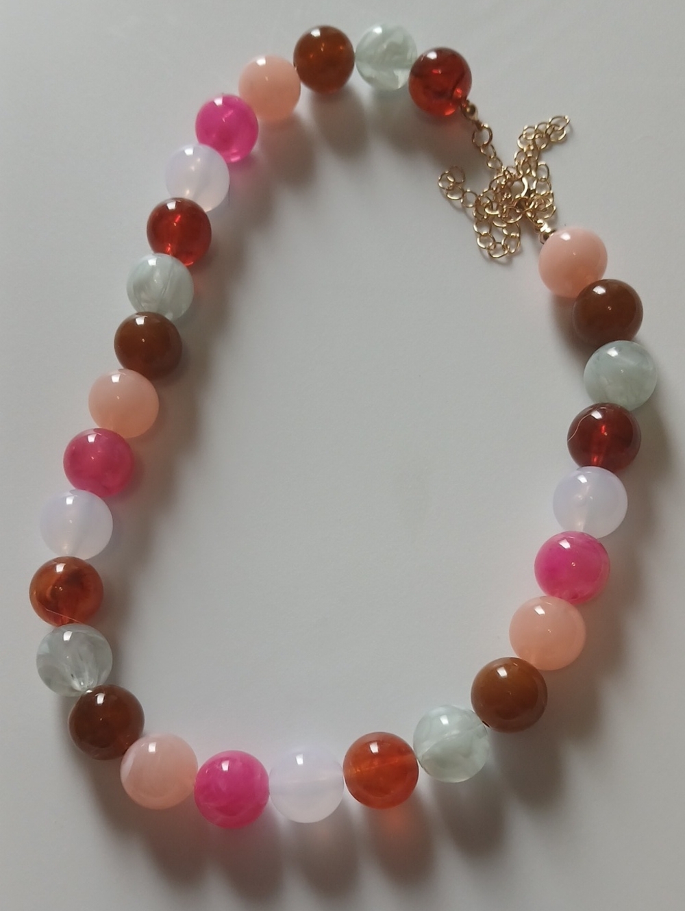 Fashion Jewelry Multicolor Beaded Necklace - Pink, Peach, Brown, White, Green
